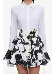 Eithne Long Sleeve Printing Mini Two-Piece Set - 10