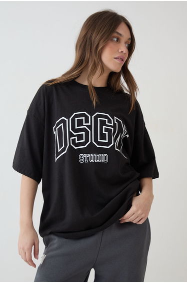 DSGN Studio Collegiate Printed Oversized T-Shirt - black