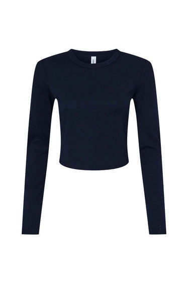 Bella + Canvas Womens/Ladies Micro-Rib Long-Sleeved T-Shirt - Solid Navy