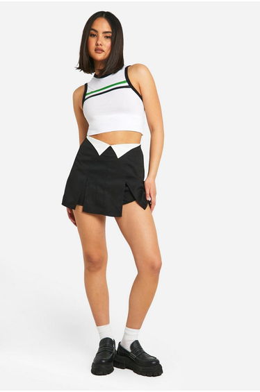 Twill Fold Over Detail Skorts - black