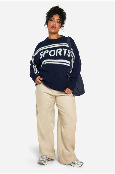 Plus Sports Crew Neck Knitted Jumper