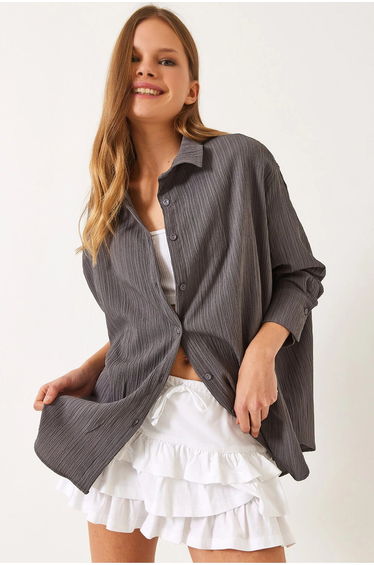 LUCCI Oversized Shirt with Pompom Detail