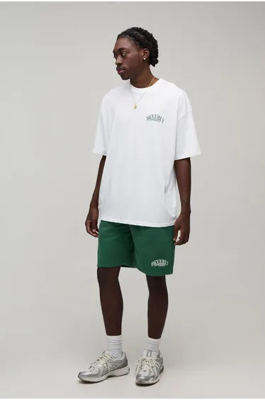 Oversized Neck Beverly Hills Palm Print T-Shirt & Short Set - white