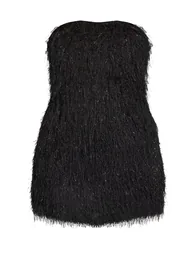 Black Glitter Fringe Bandeau Bodycon Dress - 4
