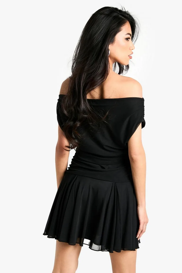 Ruched Pleated Hem Mini Dress - 1