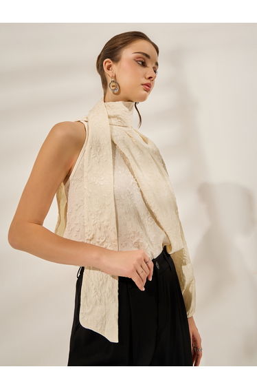 Off White One Sleeve Asymmetric Top