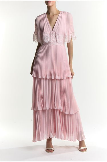 Julie Dusty Pink Pleated Lace Maxi Dress