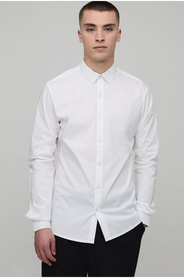 Stretch Fit Long Sleeve Shirt - White
