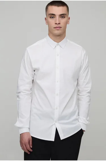 Stretch Fit Long Sleeve Shirt - White