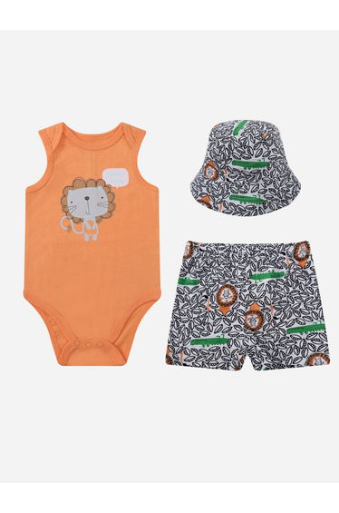Pack of 3 - Baby Bodysuit and Shorts with Sun Hat
