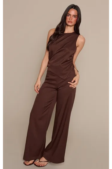 Chocolate Tailored Woven Cowl Back Jumpsuit
