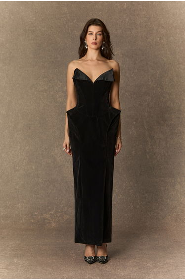 Stunned By You Black Deep V-neck Velvet Maxi Dress