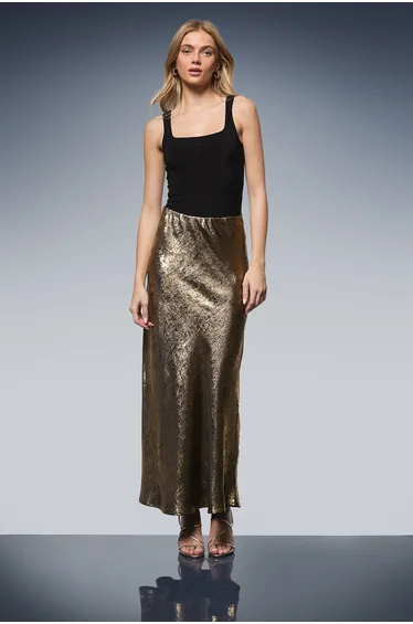 Metallic Satin Slip Skirt
