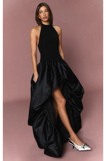 فستان بريتي ليتل ثينق ستان أسود بياقة هالتر