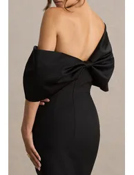 Lucille | Black Asymmetric Bardot Midi Dress - 2