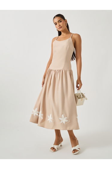 Flower Applique Strappy A-Line Dress