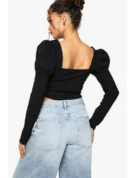 Bengaline Puff sleeve Square neck top - 2