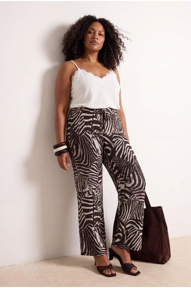 Multicolor Zebra Patterned Tulle Comfortable Knitted Large Size Pants