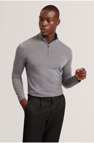 CLOUDEN Branded Merino Half Zip Mid-Grey