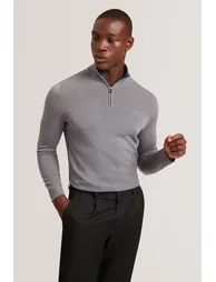 CLOUDEN Branded Merino Half Zip Mid-Grey