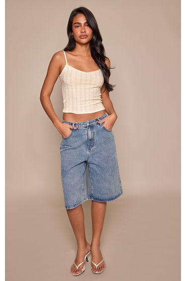 Lemon Pointelle Strappy Long Cami Top