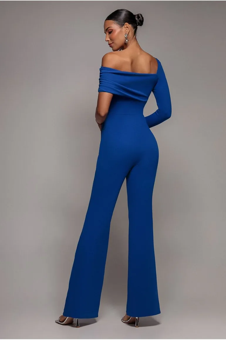 Goddiva One Shoulder Scuba Jumpsuit - Royal Blue - 1