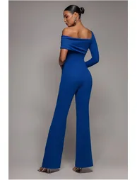 Goddiva One Shoulder Scuba Jumpsuit - Royal Blue - 1