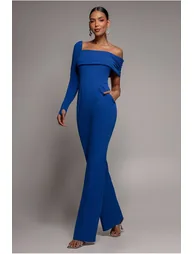 Goddiva One Shoulder Scuba Jumpsuit - Royal Blue