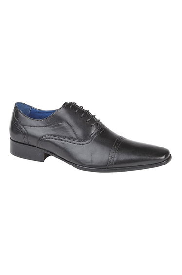 Roamers Mens 4 Eyelet Punched Cap Leather Oxford Shoes - Black