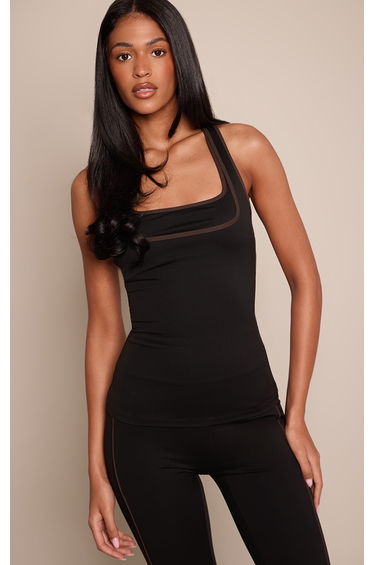 Tall Black PLT Tab Layered Racer Back Gym Vest