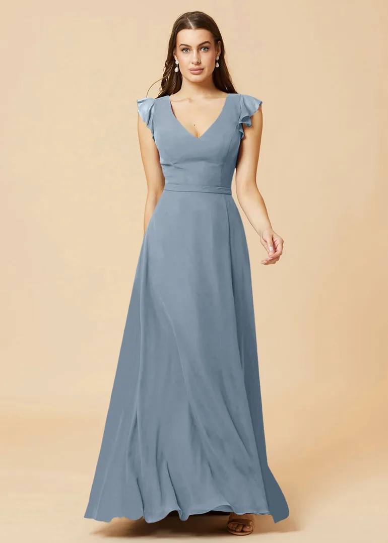 V-neck V-back A-line Chiffon Bridesmaid Dress Leely : Dresses : VogaCloset  Oman