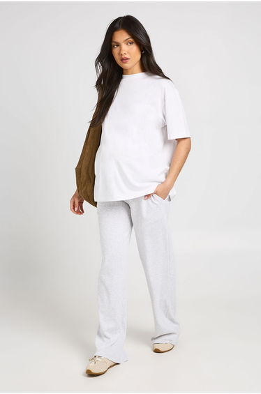 Maternity Basic Rib Wide Leg Trouser - ash grey