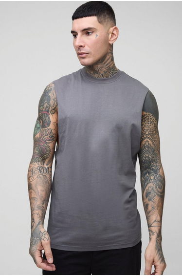 Tall Basic Drop Armhole Tank - charcoal