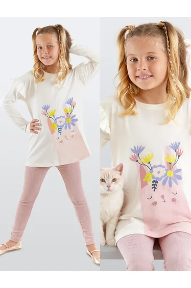 Floral Rabbit Girl's Velvet Tights Tunic Set