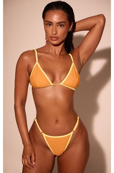 Orange Contrast Binding String Tanga Bikini Bottom