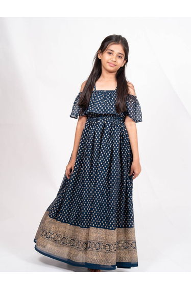 Printed A-Line Off Shoulder Maxi Dress