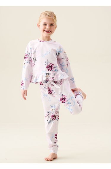 Paloma Pink Floral Bow Frill PJs