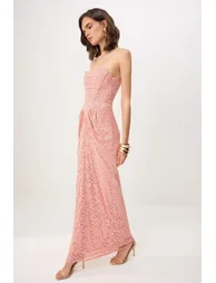 Powder Textured Knitted Lace Maxi Evening Dress & Graduation Dress - 1