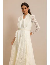 Lace 3D Flower Frill Maxi Dress With Belt - 3