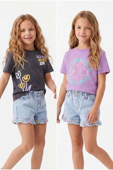 Lilac-Anthracite Girl's Knitted T-Shirt