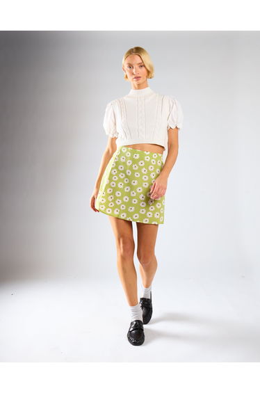 Column Mini Skirt with Floral Prints