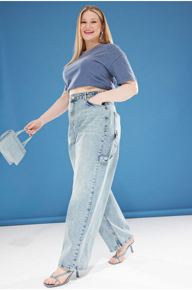 Blue High Waist Pipe Leg Plus Size Jeans