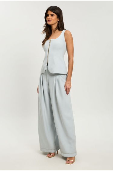 Petite Compact Stretch Peplum Wide Leg Jumpsuit