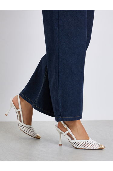 White Woven Slingback Shoes