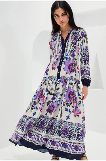 BDART Printed V-Neck Maxi Dress with Lining
