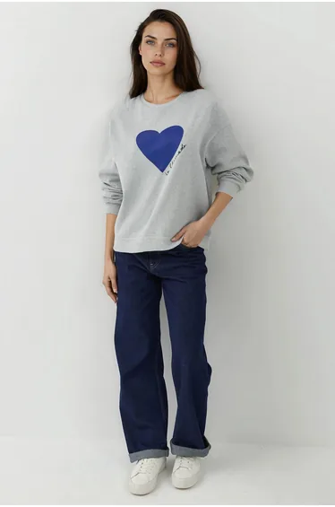 Printed Crew Neck Raised Sweatshirt