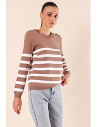 15820 Button Detail Striped Sweater - Pale Pink - 4