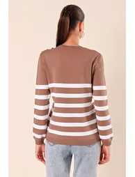 15820 Button Detail Striped Sweater - Pale Pink - 5