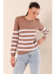 15820 Button Detail Striped Sweater - Pale Pink - 3