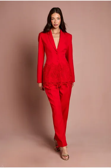 Single Breasted Lace Trim Fitted Blazer